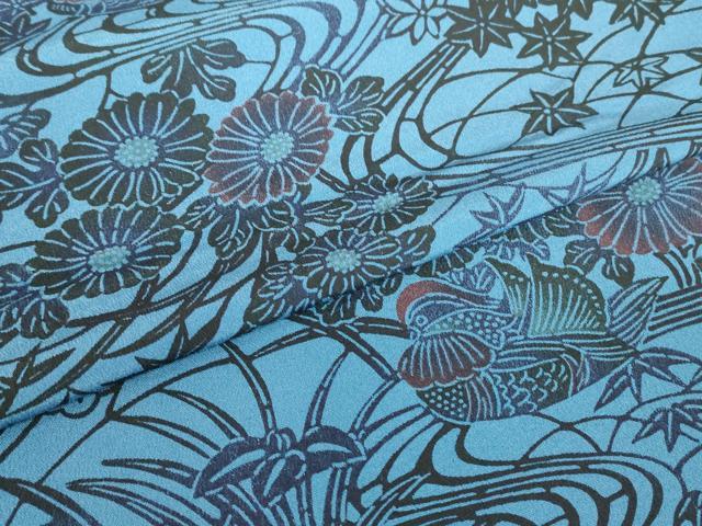 平和屋着物▽本藍　型絵染　小紋　単衣　鴛鴦花文　正絹　逸品　DABE4707az