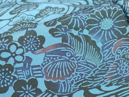平和屋着物▽本藍　型絵染　小紋　単衣　鴛鴦花文　正絹　逸品　DABE4707az