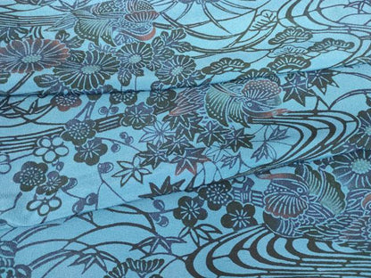 平和屋着物▽本藍　型絵染　小紋　単衣　鴛鴦花文　正絹　逸品　DABE4707az