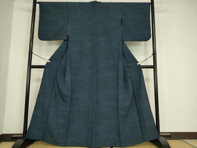 平和屋着物▽上質なお召　単衣　霞取風景文　100亀甲　正絹　逸品　DABE4710az