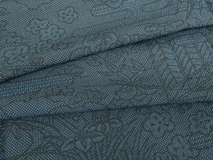 平和屋着物▽上質なお召　単衣　霞取風景文　100亀甲　正絹　逸品　DABE4710az