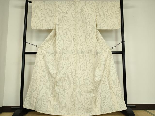 平和屋着物▽上質な紬　単衣　舞葉文　正絹　逸品　DABE4711az