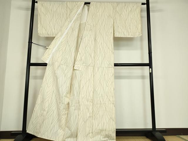 平和屋着物▽上質な紬　単衣　舞葉文　正絹　逸品　DABE4711az