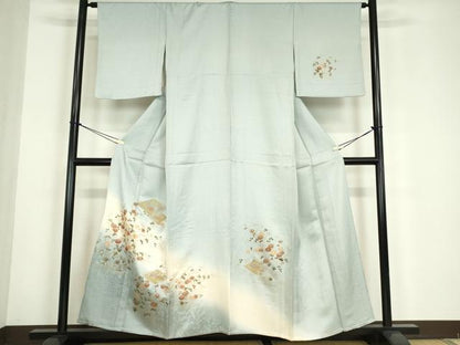 平和屋着物▽中国三大刺繍　スワトウ刺繍　汕頭刺繍　訪問着　単衣　菱花文　暈し染め　金彩　正絹　逸品　DABE4715az