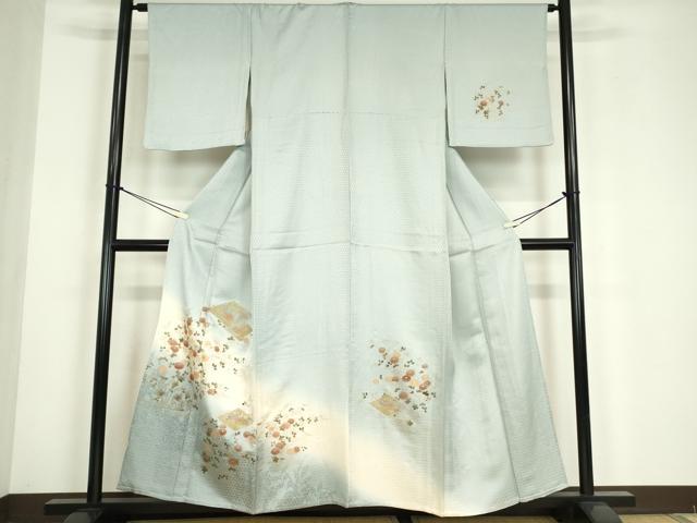 平和屋着物▽中国三大刺繍　スワトウ刺繍　汕頭刺繍　訪問着　単衣　菱花文　暈し染め　金彩　正絹　逸品　DABE4715az