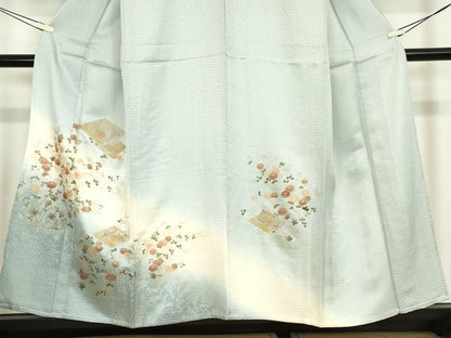 平和屋着物▽中国三大刺繍　スワトウ刺繍　汕頭刺繍　訪問着　単衣　菱花文　暈し染め　金彩　正絹　逸品　DABE4715az