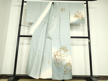平和屋着物▽中国三大刺繍　スワトウ刺繍　汕頭刺繍　訪問着　単衣　菱花文　暈し染め　金彩　正絹　逸品　DABE4715az