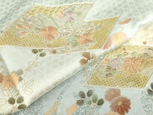 平和屋着物▽中国三大刺繍　スワトウ刺繍　汕頭刺繍　訪問着　単衣　菱花文　暈し染め　金彩　正絹　逸品　DABE4715az