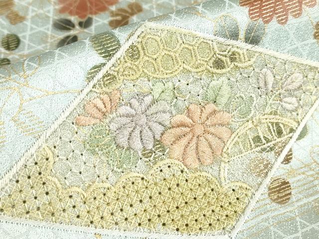 平和屋着物▽中国三大刺繍　スワトウ刺繍　汕頭刺繍　訪問着　単衣　菱花文　暈し染め　金彩　正絹　逸品　DABE4715az
