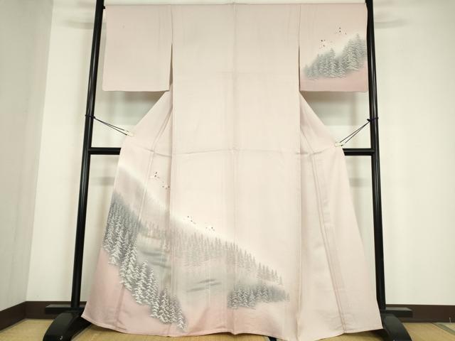 平和屋着物▽訪問着　単衣　飛鶴樹林文　暈し染め　金銀彩　松坂屋扱い　正絹　逸品　DABE4718az