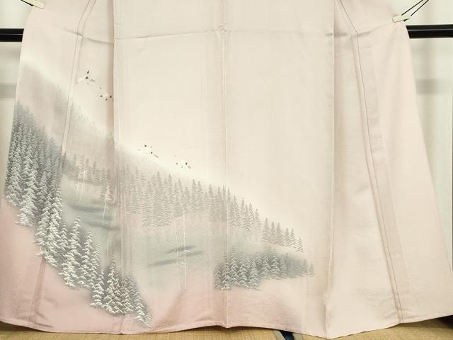 平和屋着物▽訪問着　単衣　飛鶴樹林文　暈し染め　金銀彩　松坂屋扱い　正絹　逸品　DABE4718az