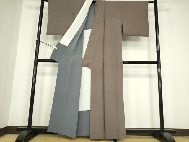 平和屋着物▽上質な色無地　単衣　樺茶色　正絹　逸品　DABE4720az