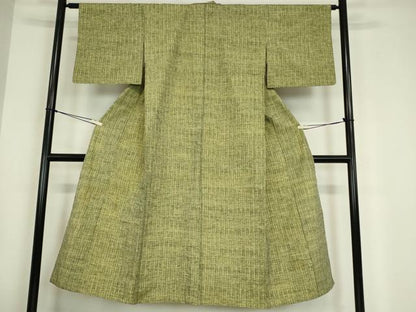 平和屋着物▽上質な紬　単衣　格子　正絹　逸品　DABE4723az