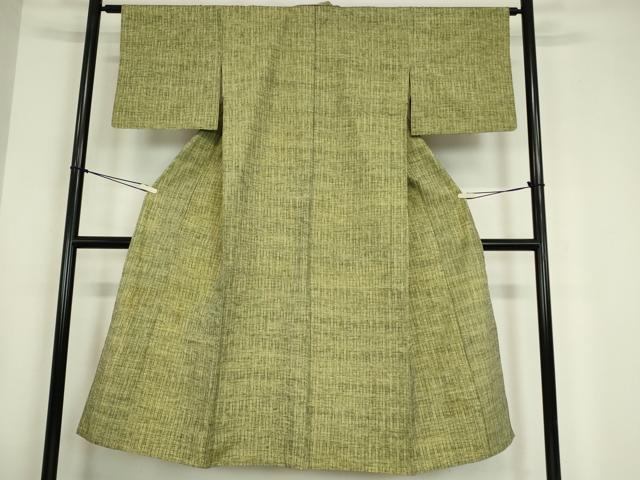 平和屋着物▽上質な紬　単衣　格子　正絹　逸品　DABE4723az