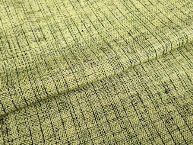 平和屋着物▽上質な紬　単衣　格子　正絹　逸品　DABE4723az