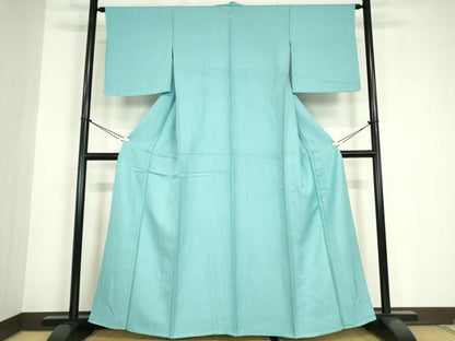 平和屋着物▽上質な色無地　単衣　白群色　正絹　逸品　DABE4724az