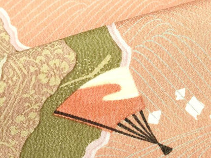 平和屋着物▽小紋　単衣　扇面文　洗える着物　DABE4725az