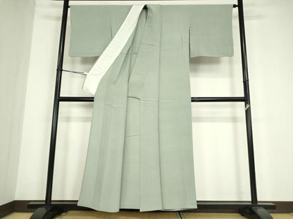 平和屋着物▽上質な色無地　単衣　柳鼠色　正絹　逸品　DABE4727az
