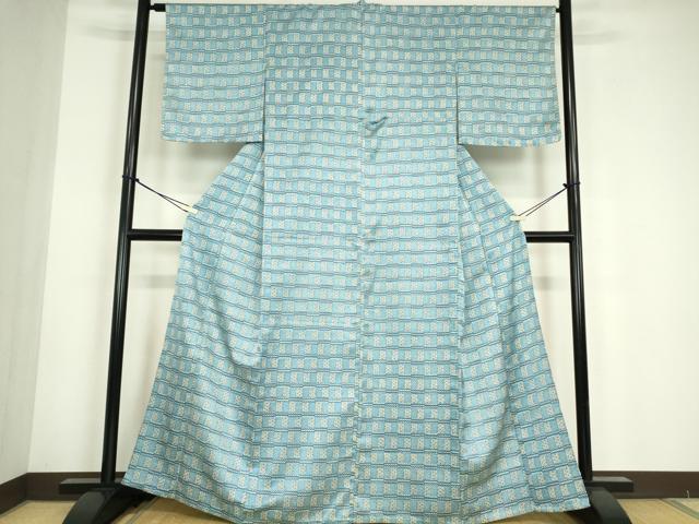 平和屋着物▽小紋　単衣　変わり格子　さんび謹製　洗える着物　DABE4729az