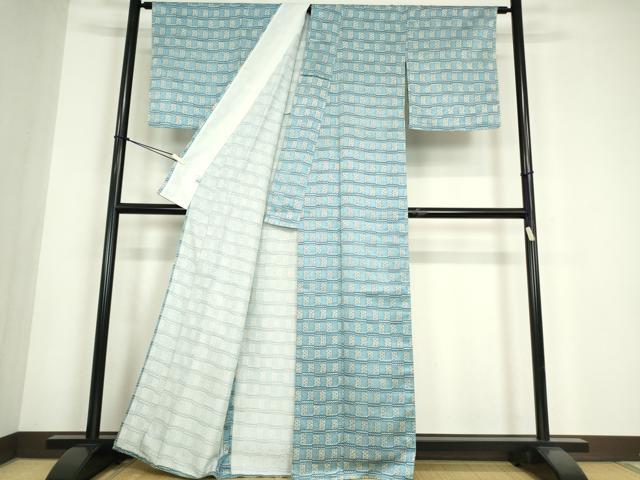 平和屋着物▽小紋　単衣　変わり格子　さんび謹製　洗える着物　DABE4729az