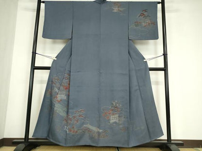 平和屋着物▽訪問着　単衣　刺繍　籬花文　金彩　正絹　逸品　未使用　DABE4730az