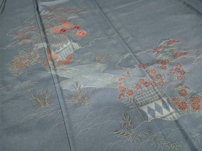 平和屋着物▽訪問着　単衣　刺繍　籬花文　金彩　正絹　逸品　未使用　DABE4730az