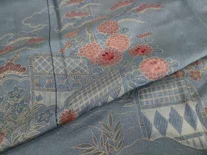 平和屋着物▽訪問着　単衣　刺繍　籬花文　金彩　正絹　逸品　未使用　DABE4730az