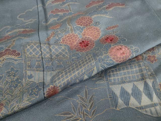 平和屋着物▽訪問着　単衣　刺繍　籬花文　金彩　正絹　逸品　未使用　DABE4730az