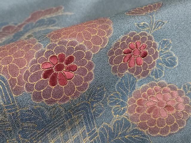 平和屋着物▽訪問着　単衣　刺繍　籬花文　金彩　正絹　逸品　未使用　DABE4730az