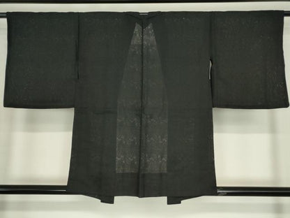 平和屋着物▽羽織　スリーシーズン　春夏秋　塵除け　紗　草葉文　黒地　正絹　逸品　DABE4732az