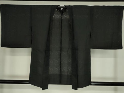 平和屋着物▽羽織　スリーシーズン　春夏秋　塵除け　紗　草葉文　黒地　正絹　逸品　DABE4732az