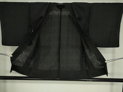 平和屋着物▽羽織　スリーシーズン　春夏秋　塵除け　紗　草葉文　黒地　正絹　逸品　DABE4732az