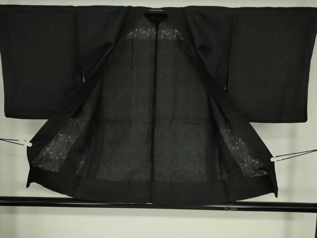 平和屋着物▽羽織　スリーシーズン　春夏秋　塵除け　紗　草葉文　黒地　正絹　逸品　DABE4732az