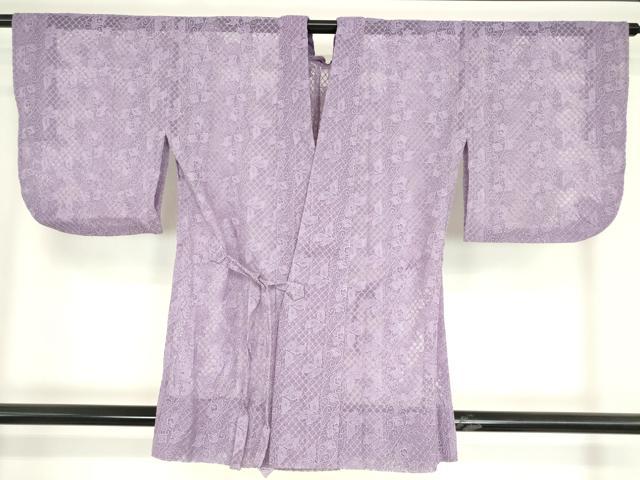 平和屋着物▽道中着　スリーシーズン　春夏秋　塵除け　総レース　更紗花文　薄葡萄色　DABE4733az