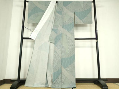 平和屋着物▽小紋　単衣　切嵌め花文様　洗える着物　DABE4739az