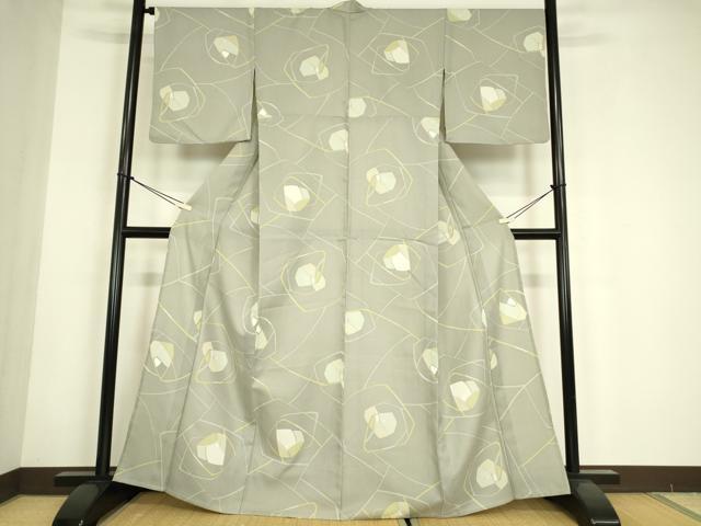 平和屋着物▽小紋　単衣　幾何学花文　洗える着物　DABE4743az