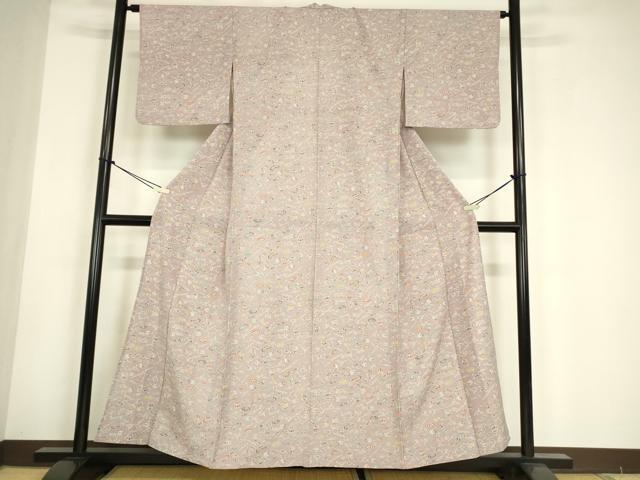 平和屋着物▽小紋　単衣　折鶴楽器扇面花文　洗える着物　DABE4745az