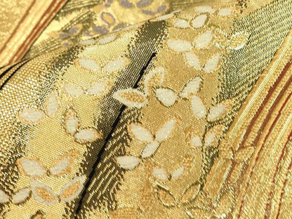 平和屋着物▼両面　六通柄袋帯　舞蝶文　金糸　正絹　逸品　DABE4754az