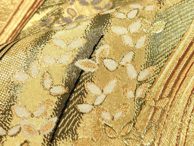 平和屋着物▼両面　六通柄袋帯　舞蝶文　金糸　正絹　逸品　DABE4754az