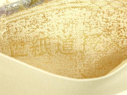 平和屋着物▼六通柄袋帯　色紙道長文　金糸　正絹　逸品　DABE4755az