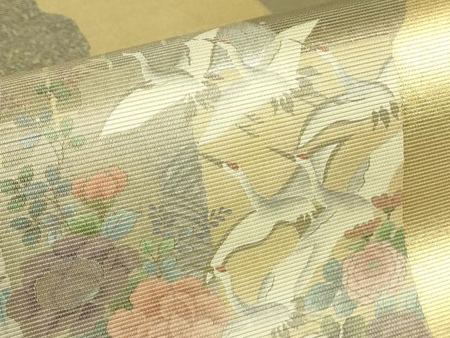 平和屋着物▼太鼓柄袋帯　螺鈿箔　短冊花文　金彩　正絹　逸品　DABE4758az