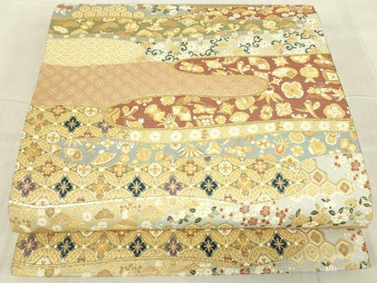 平和屋着物▼六通柄袋帯　霞取り宝づくし花文　金糸　引箔　鈴乃屋扱い　正絹　逸品　DABE4769az