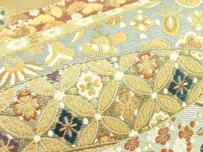 平和屋着物▼六通柄袋帯　霞取り宝づくし花文　金糸　引箔　鈴乃屋扱い　正絹　逸品　DABE4769az
