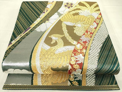 平和屋着物▼六通柄袋帯　鳳凰花文　金銀糸　正絹　逸品　DABE4772az
