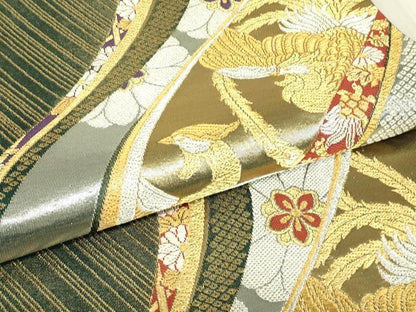 平和屋着物▼六通柄袋帯　鳳凰花文　金銀糸　正絹　逸品　DABE4772az