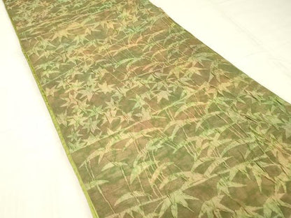 平和屋着物▼西陣　老舗　渡文謹製　手織　全通柄袋帯　膨れ織　笹楓文　正絹　逸品　DABE4788az