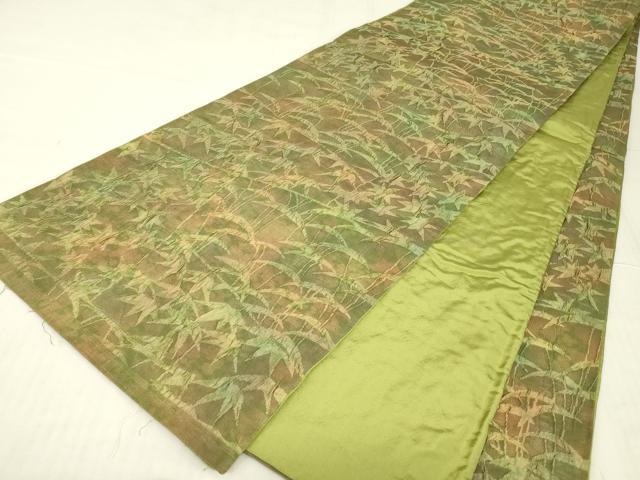 平和屋着物▼西陣　老舗　渡文謹製　手織　全通柄袋帯　膨れ織　笹楓文　正絹　逸品　DABE4788az