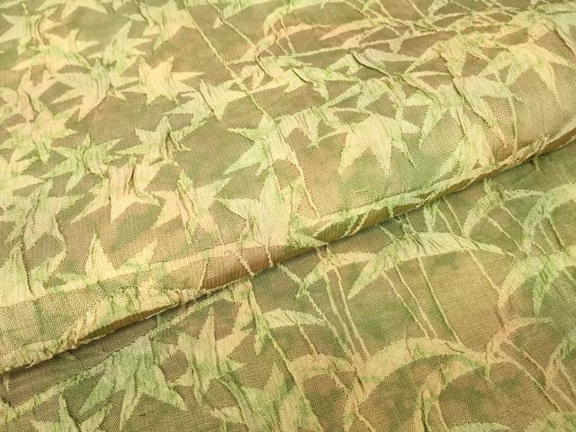 平和屋着物▼西陣　老舗　渡文謹製　手織　全通柄袋帯　膨れ織　笹楓文　正絹　逸品　DABE4788az