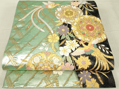 平和屋着物▼六通柄袋帯　正倉院鳳凰花文　金銀糸　正絹　逸品　DABE4791az