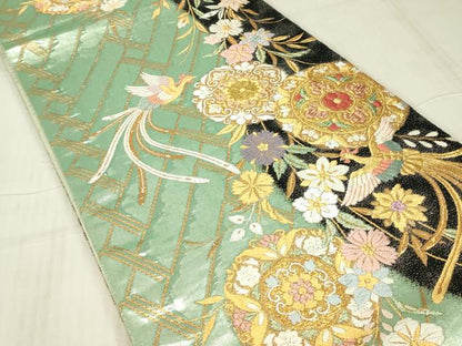 平和屋着物▼六通柄袋帯　正倉院鳳凰花文　金銀糸　正絹　逸品　DABE4791az